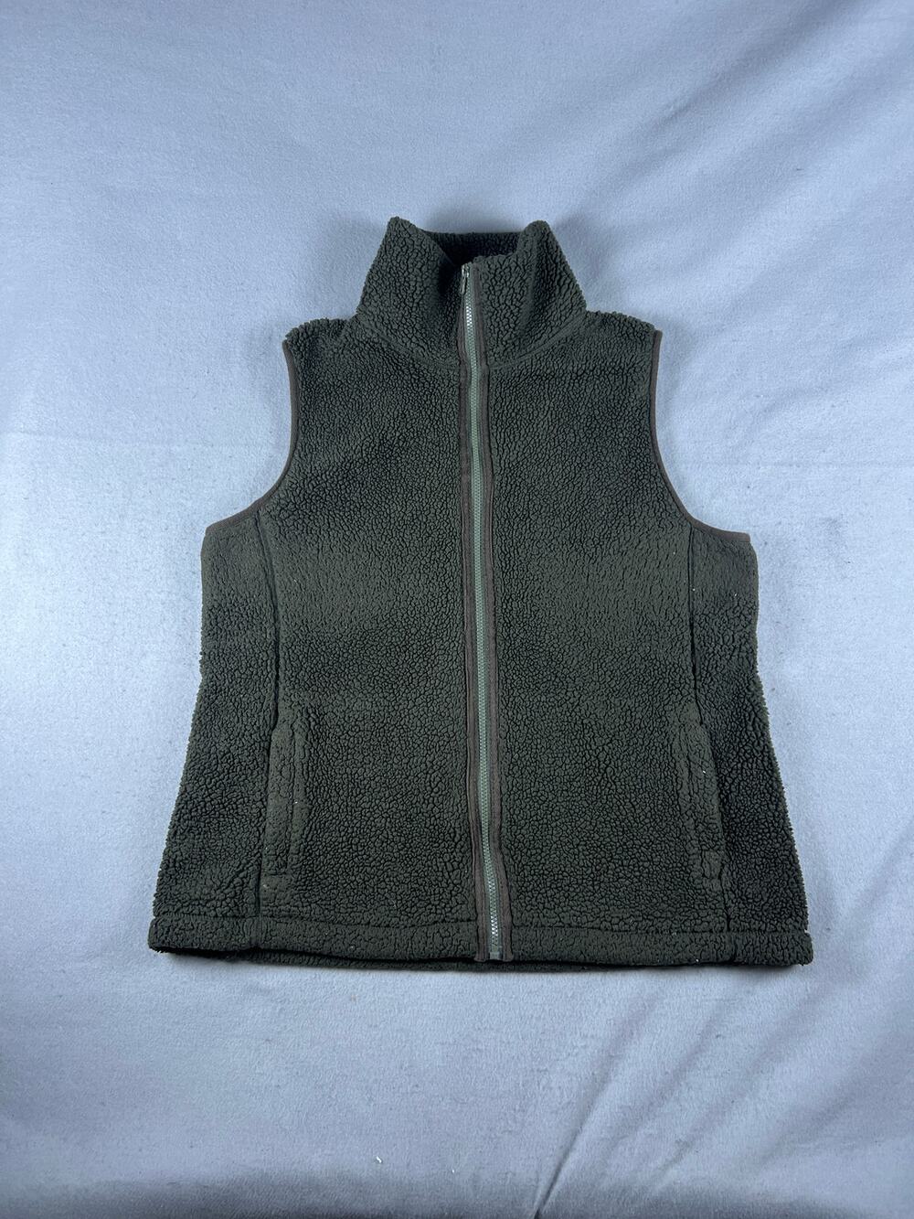 Chaps Fleece Vest Womens XXL Olive Green Full Zip Mock Neck Sherpa Layering Warm
